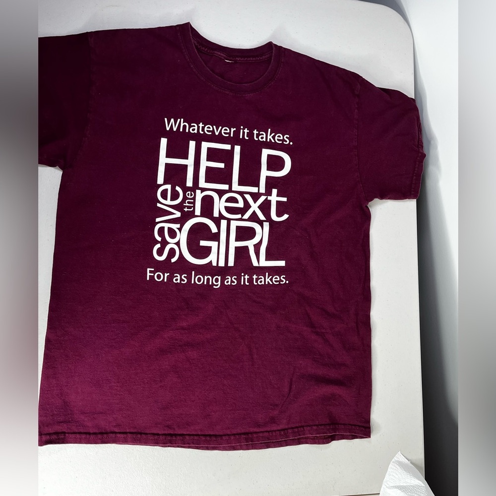 Maroon Unisex tee- “Help Dave The Next Girl”- safety reminder.